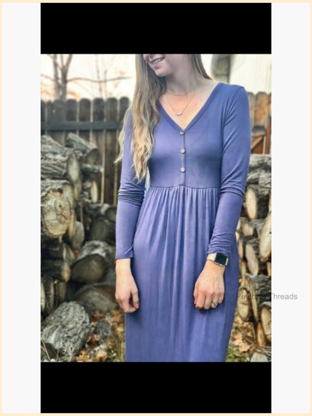 Long Sleeve V Neck Button Maxi Dress with Pockets - Picture 7 of 7